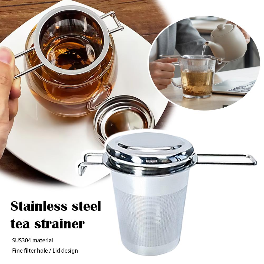 Coffee Tea Infuser - 1pc ルーズリーフティーインフューザーステンレス鋼ダブルハンドル蓋付きファインメッシュコーヒーフィルターハンギングカップ漏れ防止ストレーナー ‌