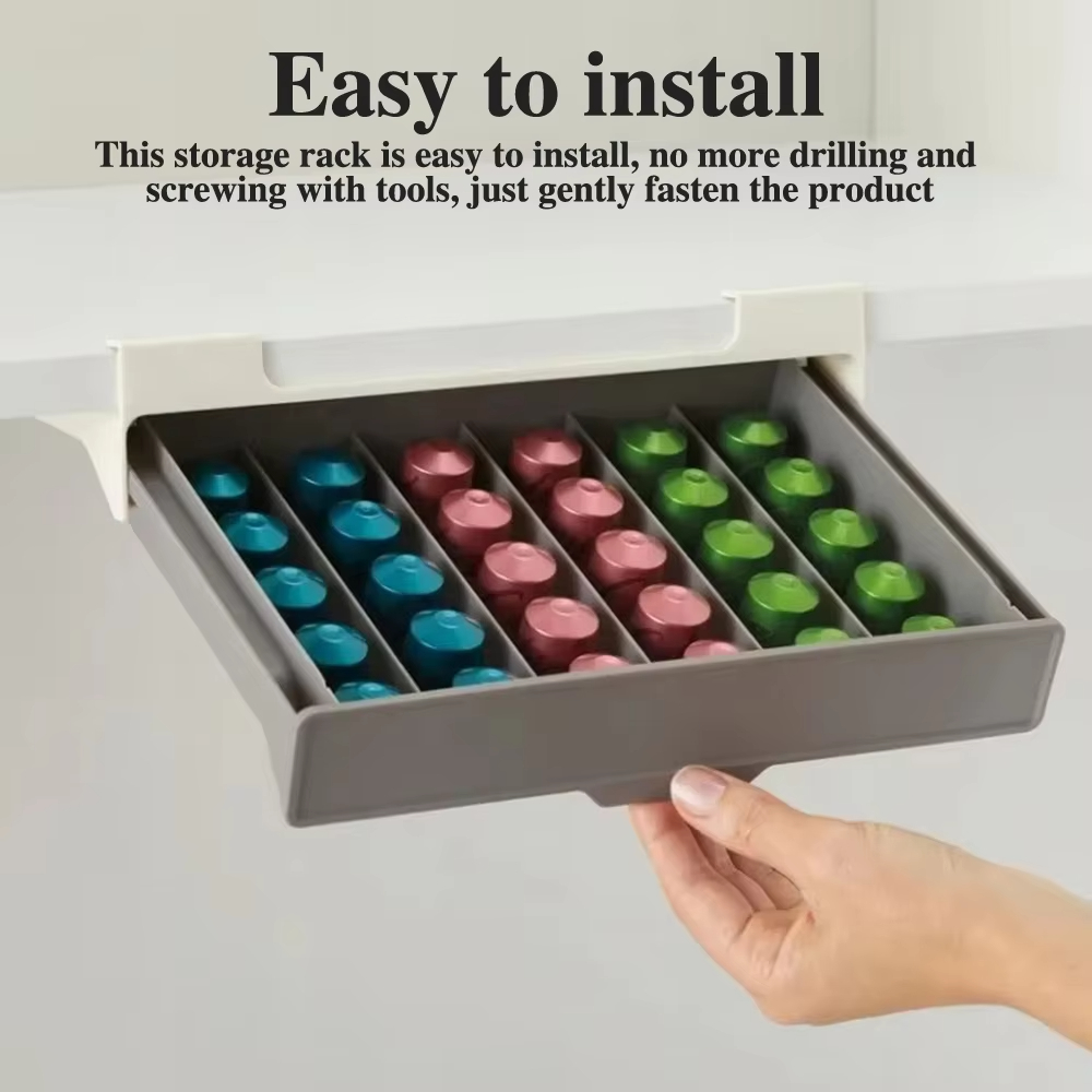 Coffee Tea Organizer - 省スペースのコーヒーカプセル＆ティーバッグ収納オーガナイザー – 簡単整理のための穴あけ不要の引き出しラック