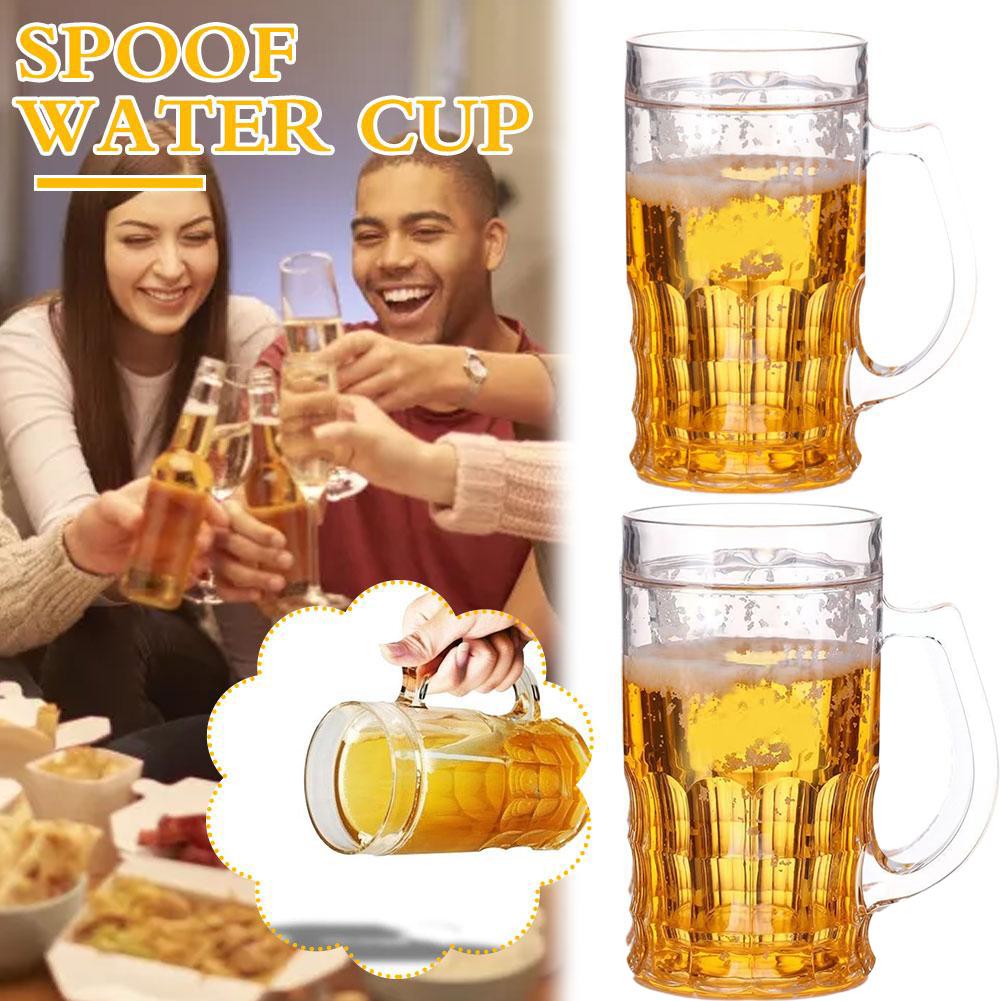 Double Wall Mug - 二重壁構造のフェイクアイスビールマグ、ノベルティいたずらドリンクグラス、パーティーギャグギフト用トリックカップ、錯覚層付きで面白い