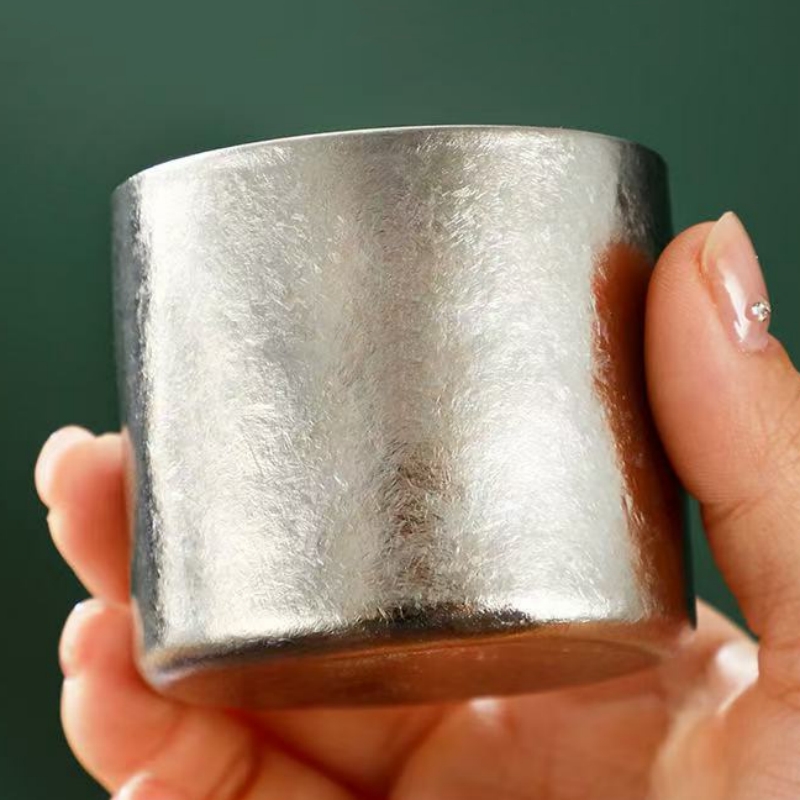 Double Wall Mug - 純チタン製二重壁ミニコーヒーマグ、屋外用ウォーターカップシルバーグレー、オフィス用ティーカップ100ml、高級感のあるコーヒーカップ