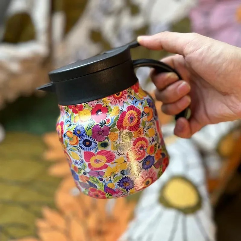 Coffee Tea Infuser - 800mlコーヒーポット、茶こし付き、316ステンレス鋼製保温カラフェ、花柄、保温機能付きティーポット、コーヒーカップ