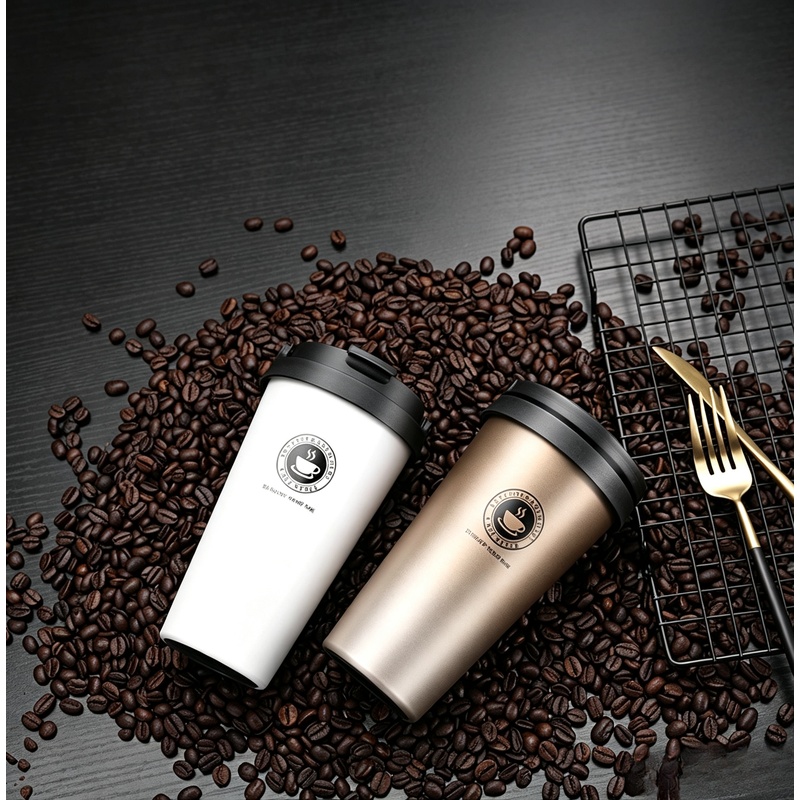 Coffee Tea Exchange - 500ml断熱トラベルコーヒーマグ、二重壁真空ステンレス鋼タンブラー、蓋とハンドル付き漏れ防止保温マグカップ（お茶用）