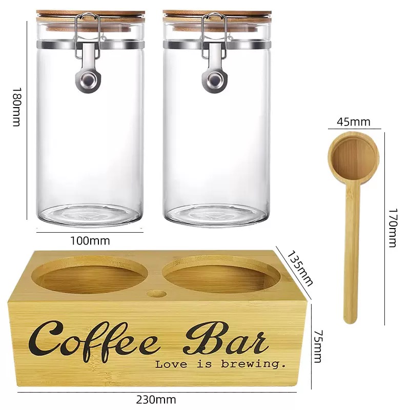 Coffee Tea And Bean - コーヒー保存瓶 2個セット 蓋とスプーン付き 密閉容器 コーヒー豆 茶葉
