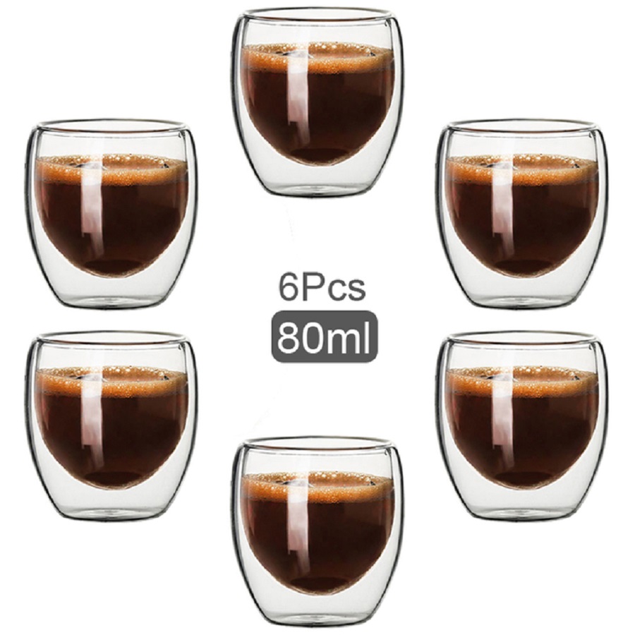 Double Wall Mug - ダブルウォールカップ,コーヒーカップ,カプチーノ,デラックス,オイルミルクカップ,カプチーノ,ティーカップ,2.7オンス,6セット