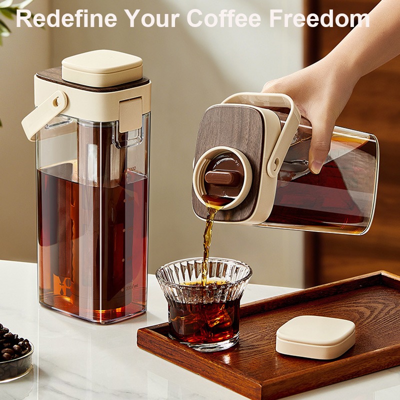 Coffee Tea Infuser - コールドブリューコーヒーピッチャー、漏れ防止密閉型アイスコーヒーメーカー、ポータブルティーインフューザーポット、冷蔵庫用、縦型平置き収納可能