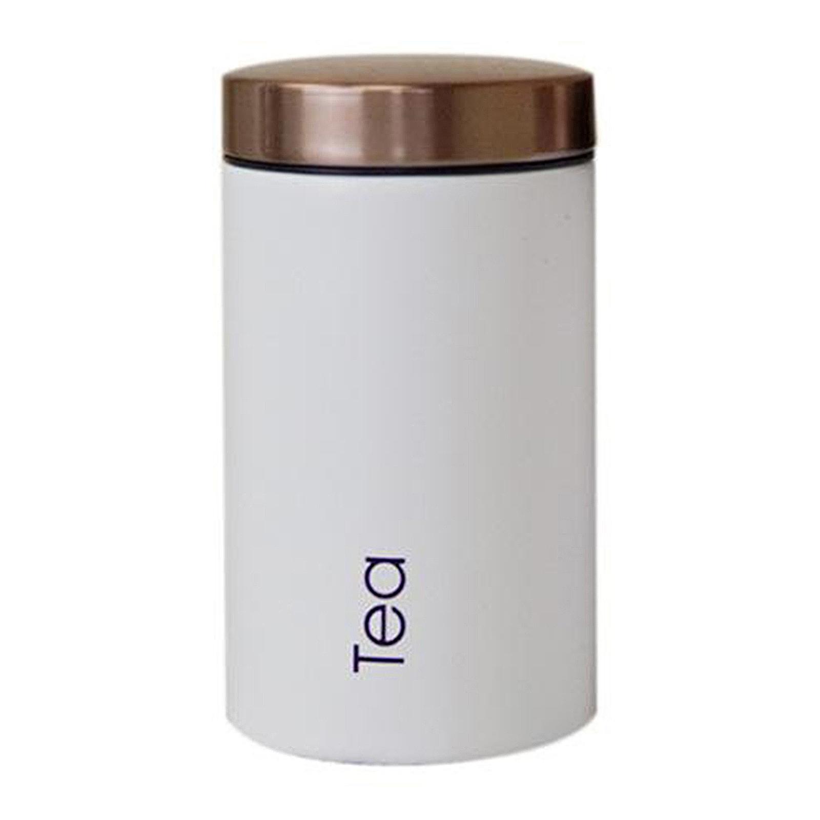 Coffee Tea And Sugar Canister Set - 金属製食品保存容器セット、銅製アクセント蓋付き、気密キッチンオーガナイザー、お茶、コーヒー、砂糖用ジャー