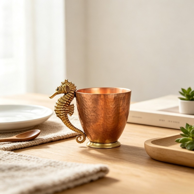 Coffee Tea Meaning - オリジナル銅製コーヒーマグ、タツノオトシゴの形をしたティーカップアート彫刻、ミニマリストの家の装飾品、意味のあるギフトの選択肢。