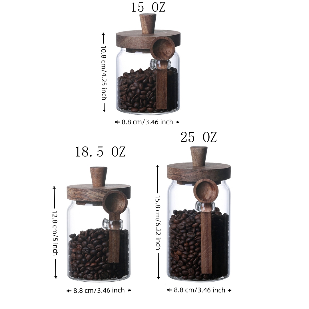 Coffee Tea Organizer - 3個セット 高硼珪酸ガラス保存瓶 お揃いのスプーン付き エンボス加工の密閉容器 コーヒー、紅茶、キャンディー、ビスケット用 キッチンパントリーオーガナイザー