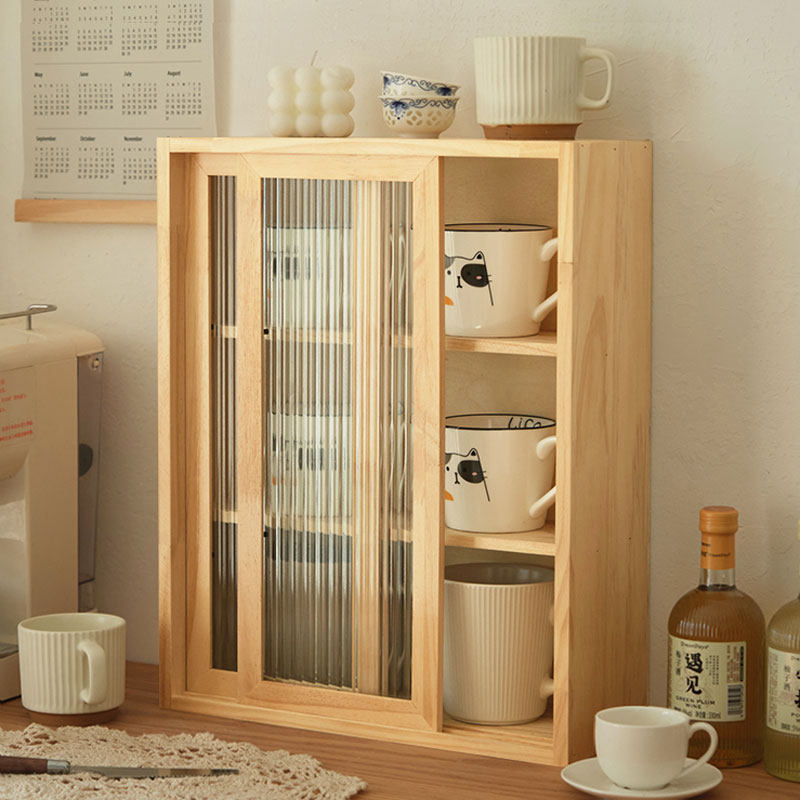 Coffee Tea Organizer - 無垢材デスクトップ収納ボックス防塵ティーセットコーヒーカップホルダースナックディスプレイキャビネットオーガナイザー