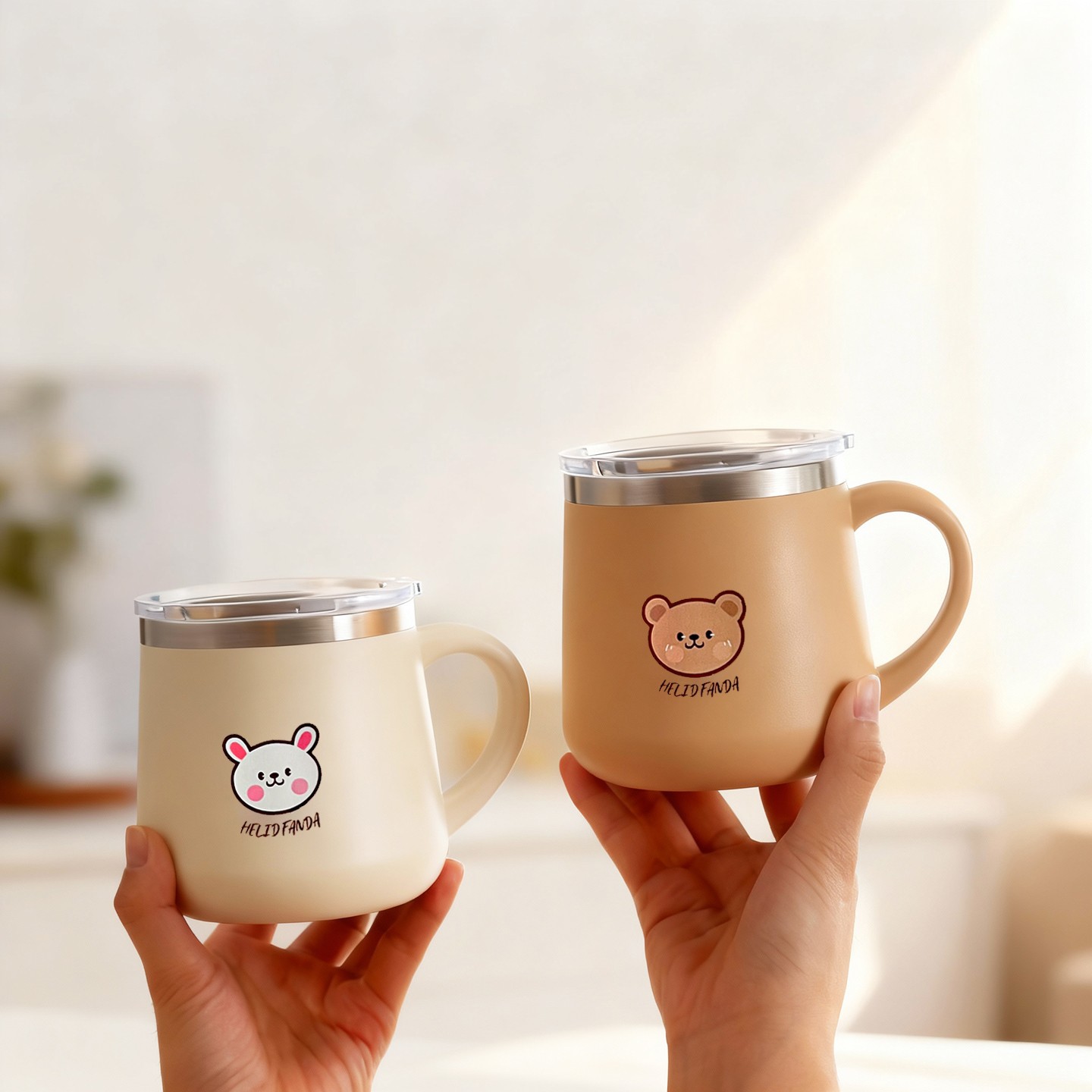 Double Wall Mug - 430ML漫画柄316ステンレス鋼製コーヒーカップ二重壁断熱サーモマグ携帯用ドリンクカップタンブラーハンドル付き