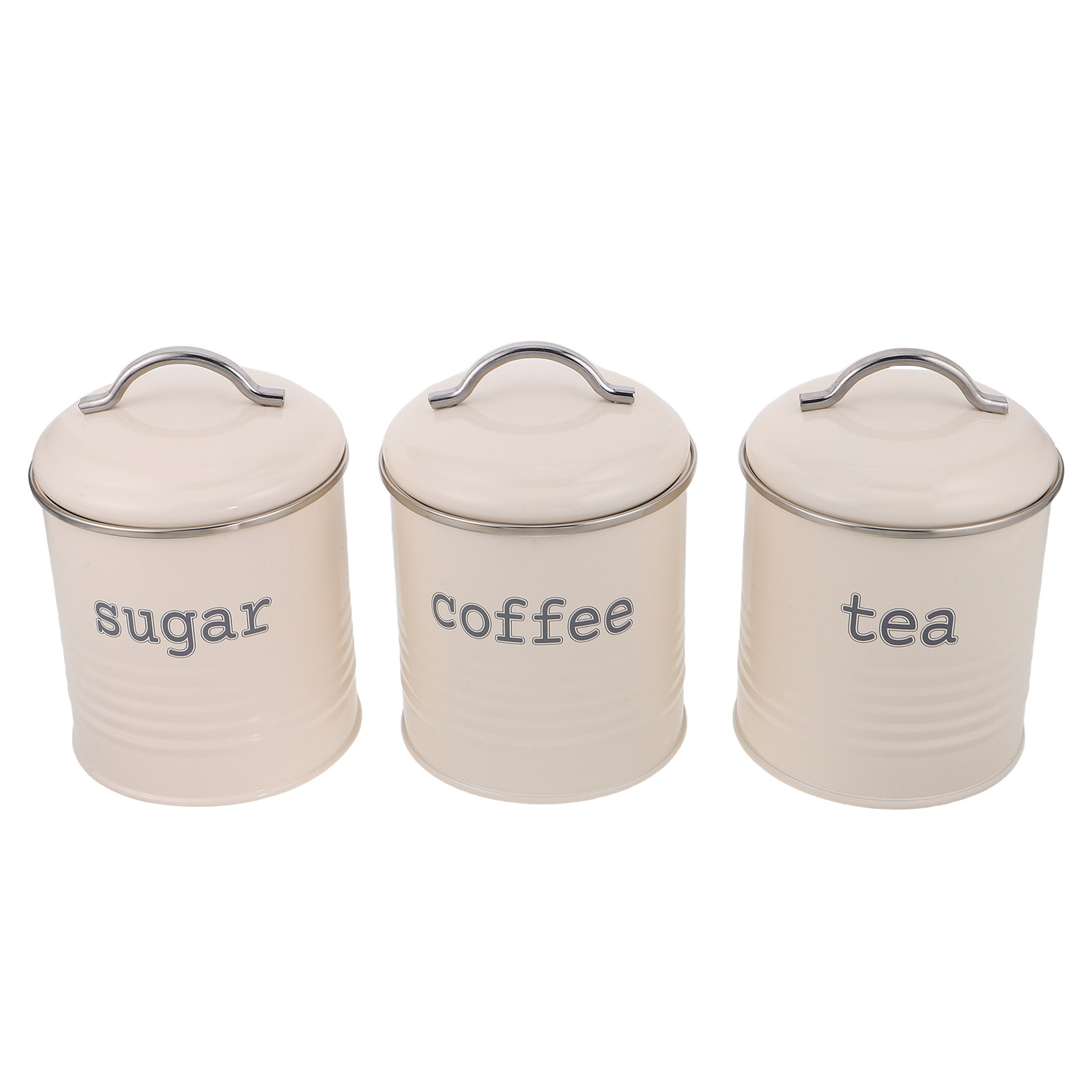 Coffee Tea And Sugar Canister Set - 3個セット 密閉コーヒー豆容器セット 気密茶葉砂糖キャニスター ホワイトアイアン製キッチン収納ジャー ハンドル付き パントリー旅行用