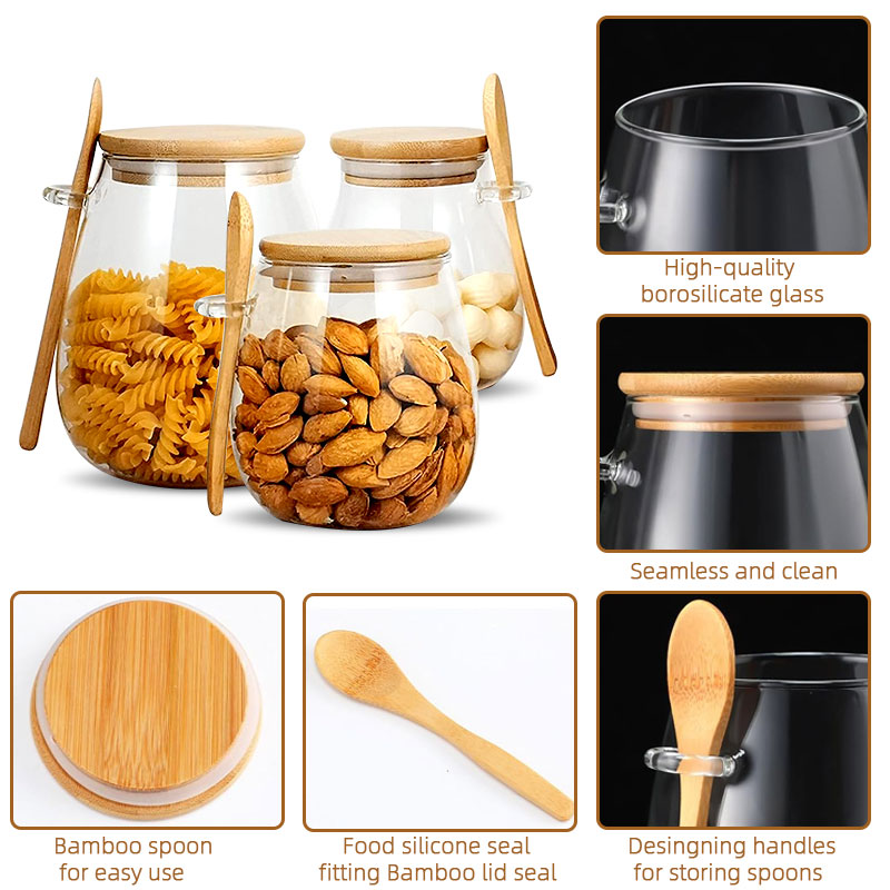 スプーンと蓋付きのガラスジャー、透明なスパイスジャー、小さな - Coffee Tea And Sugar Canister Set のレビューと価格