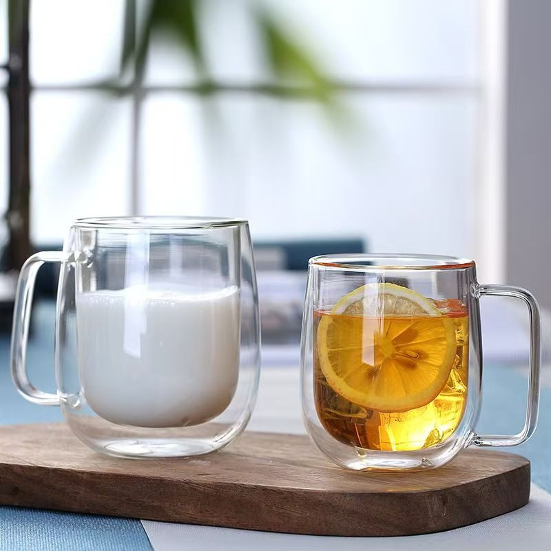 二重壁ガラス製ハンドル付きマグカップ、耐熱性ドリンクカップ、 - Double Wall Mug のレビューと価格