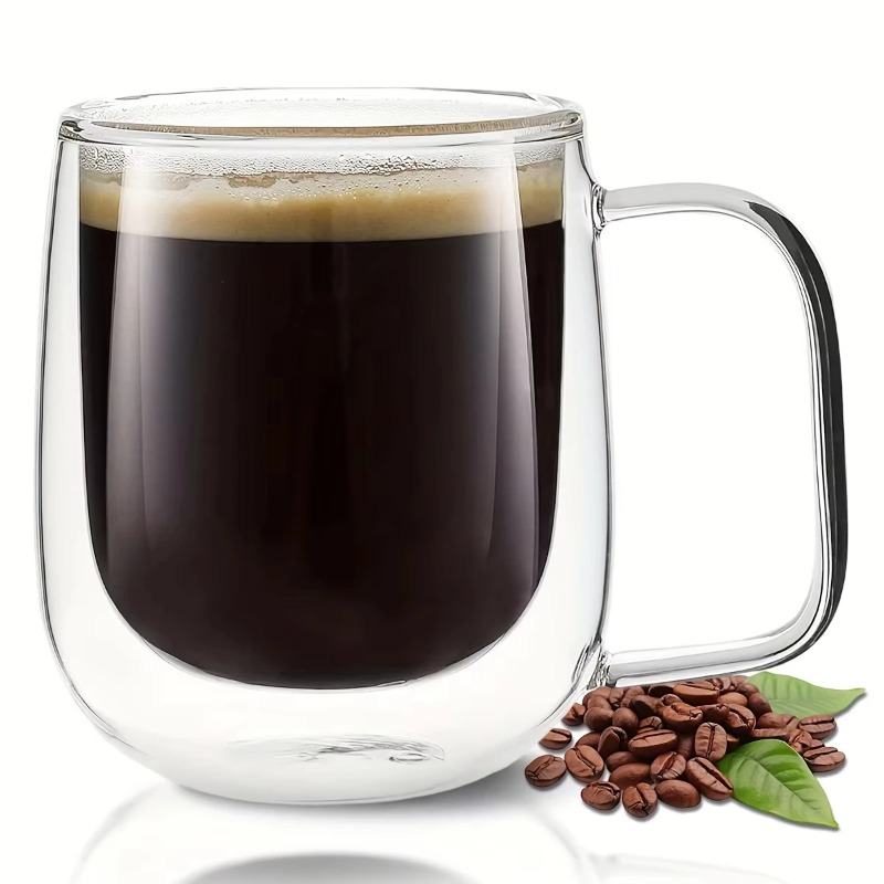 二重壁ガラス製ハンドル付きマグカップ、耐熱性ドリンクカップ、 - Double Wall Mug のレビューと価格