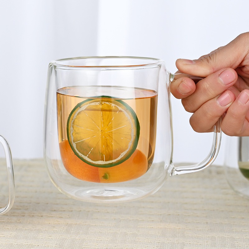 二重壁ガラス製ハンドル付きマグカップ、耐熱性ドリンクカップ、 - Double Wall Mug のレビューと価格