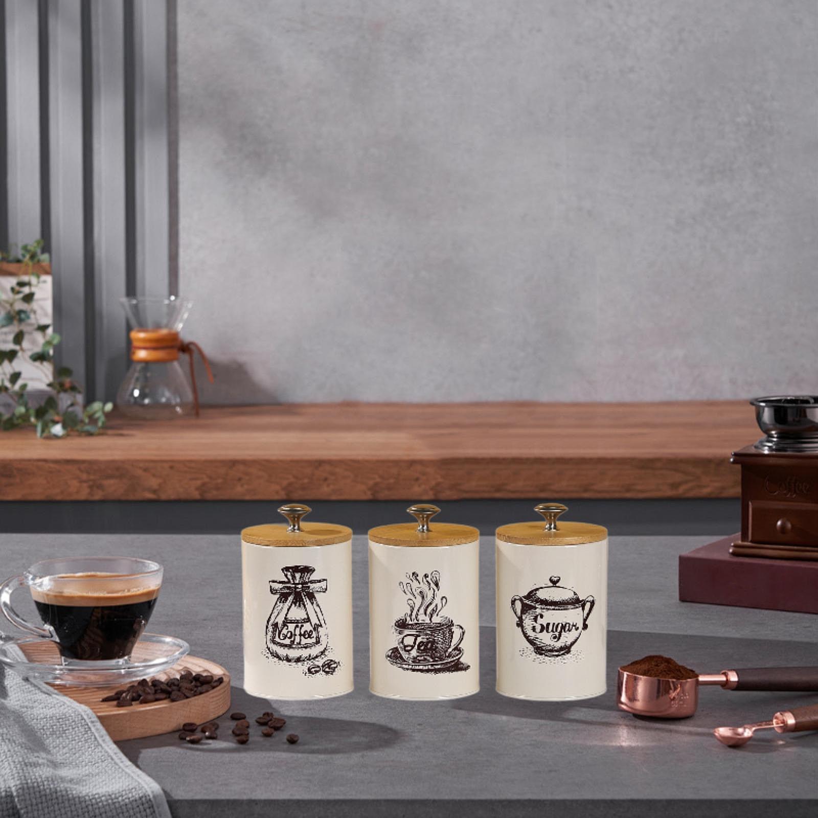 農家風コーヒー・紅茶・砂糖キャニスターセット キッチン装飾  - Coffee Tea And Sugar Canister Set のレビューと価格