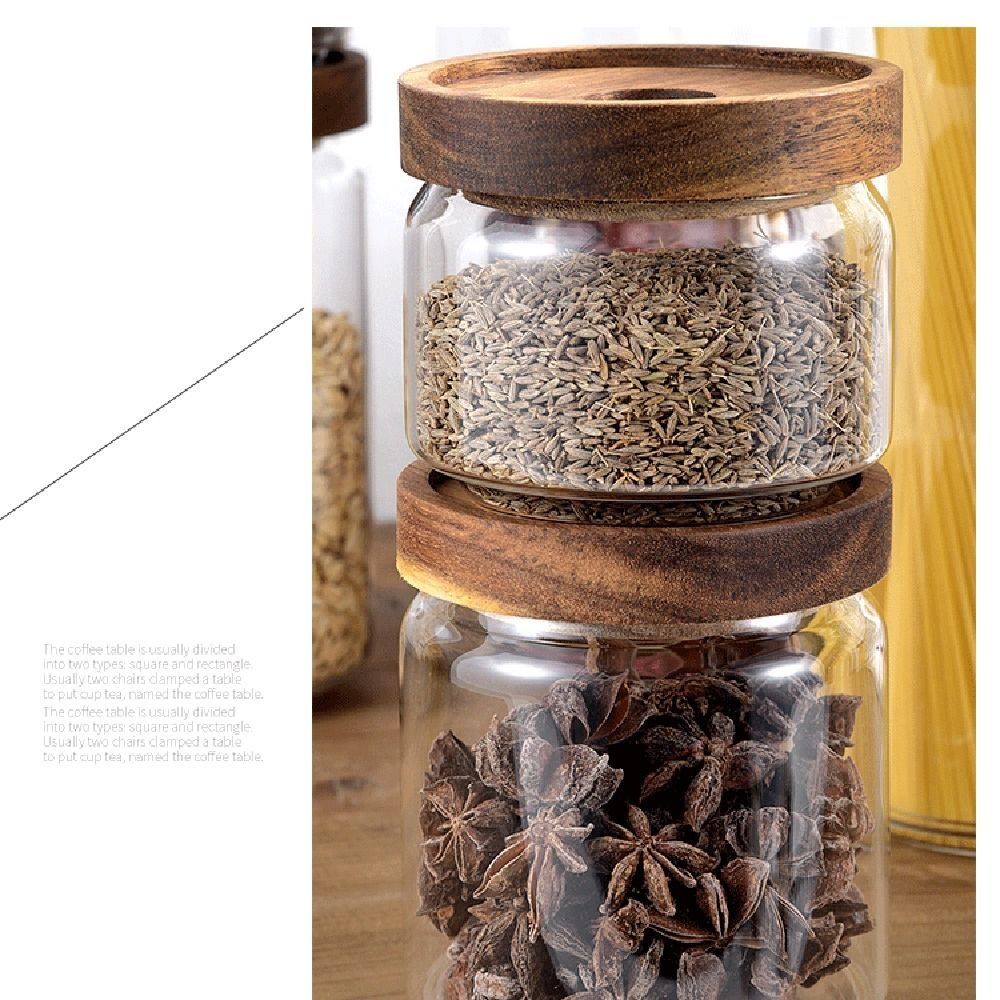 多用途木製蓋付きガラス食品保存瓶 コーヒー豆用透明密閉容器  - Coffee Tea And Sugar Canister Set のレビューと価格