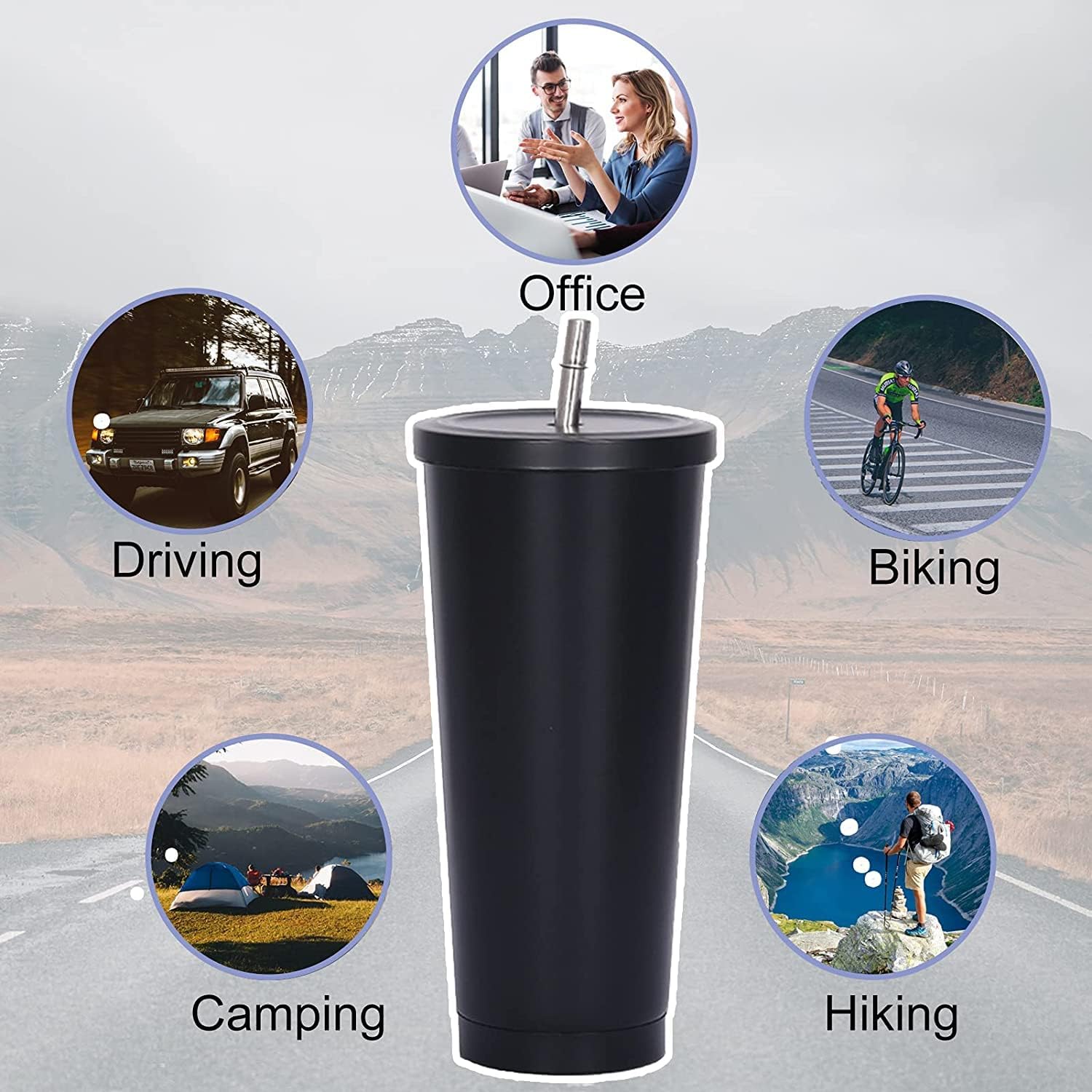 750ml二重壁断熱タンブラー、ストロー付き、再利用可能なス - Double Wall Mug のレビューと価格