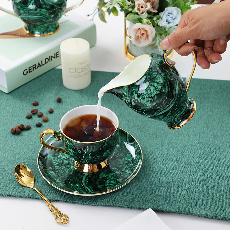骨灰磁器ティーポット,金と緑の象眼細工,コーヒーカップ,セラ - Coffee Tea Sugar のレビューと価格