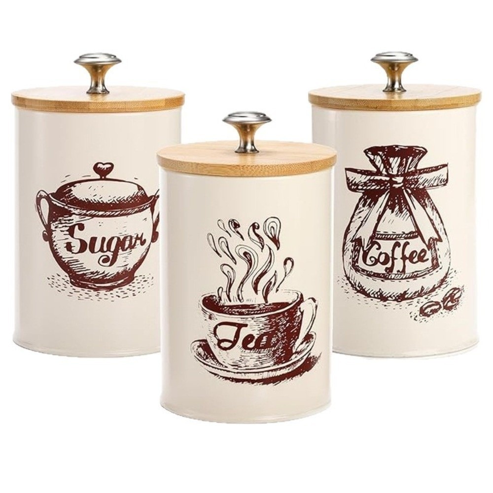 3個入り金属製コーヒーキャニスターセット 大容量 蓋付き 茶 - Coffee Tea And Sugar Canister Set のレビューと価格