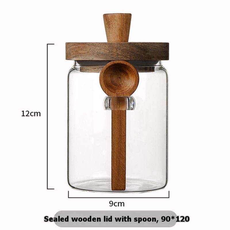 ABJIガラスジャー 木製蓋とスプーン付き 13オンス、20 - Coffee Tea And Sugar Canister Set のレビューと価格