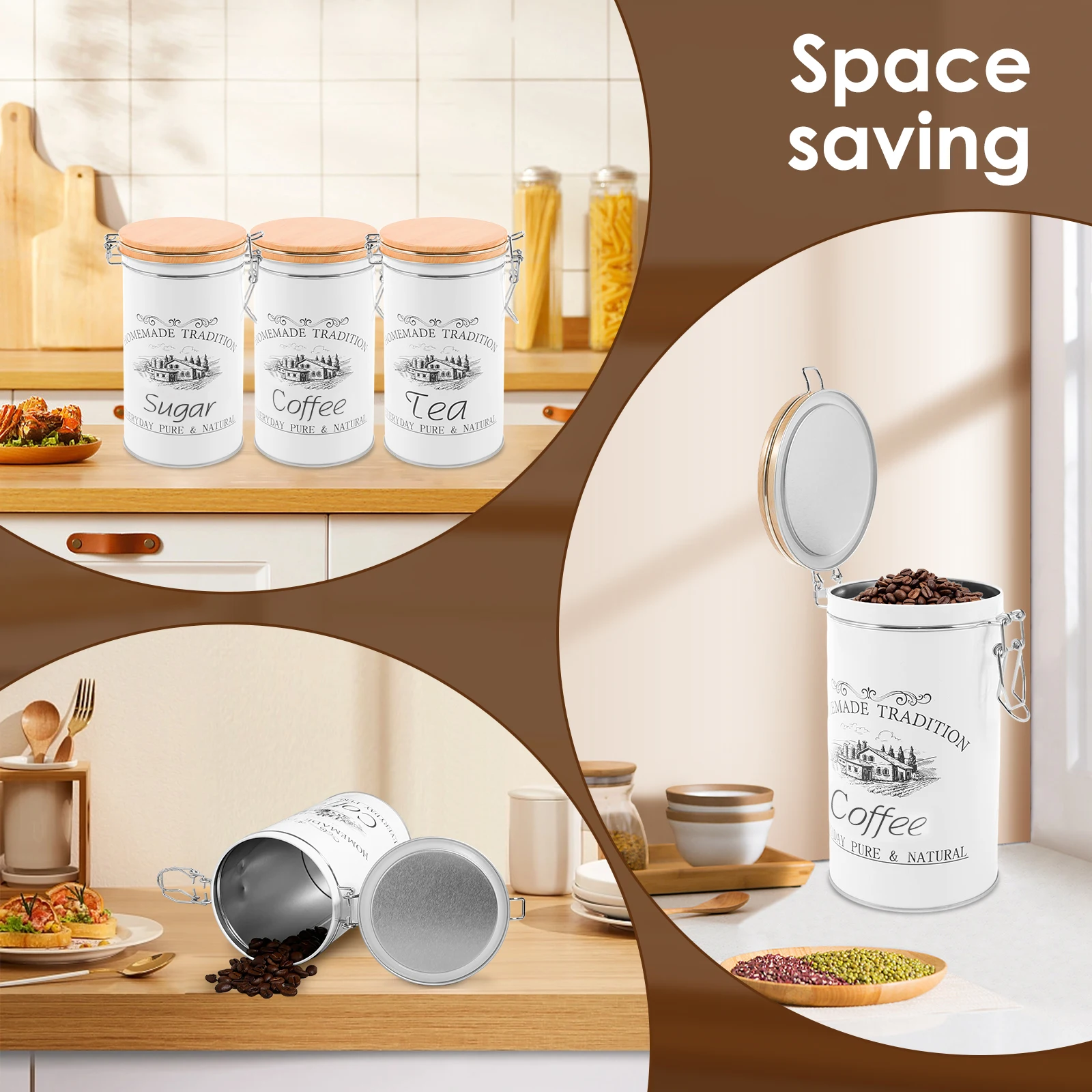 3個セット 茶葉・コーヒー・砂糖用キャニスター 金属製コーヒ - Coffee Tea And Sugar Canister Set のレビューと価格