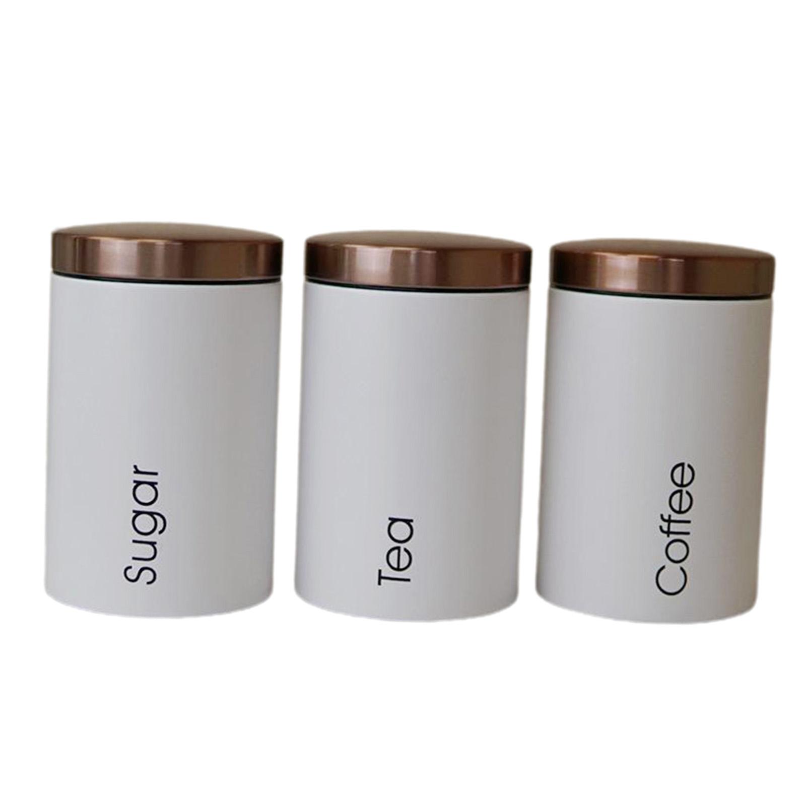 金属製食品保存容器セット、銅製アクセント蓋付き、気密キッチン - Coffee Tea And Sugar Canister Set のレビューと価格