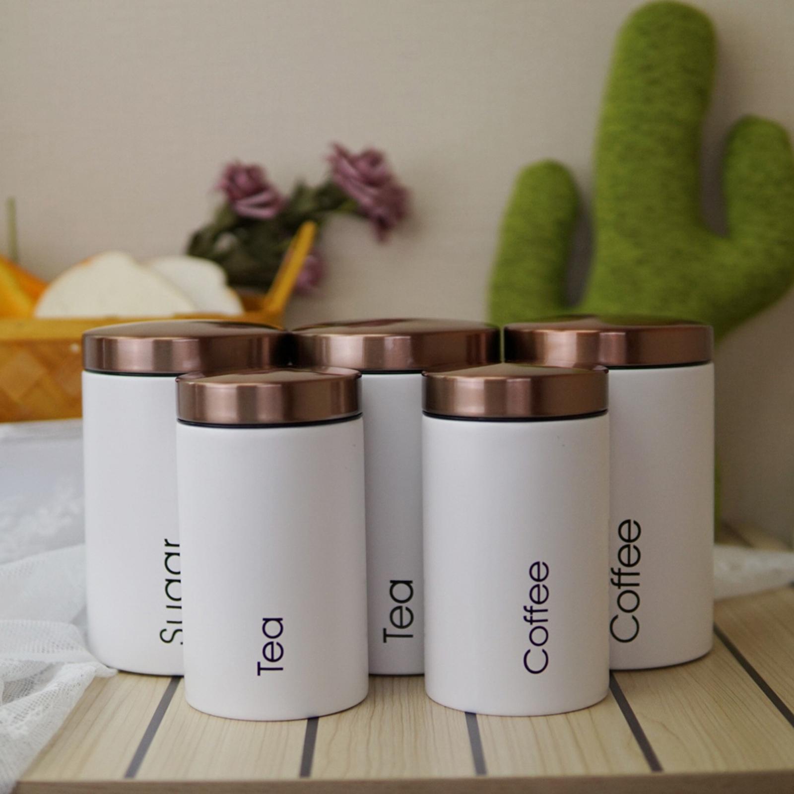 金属製食品保存容器セット、銅製アクセント蓋付き、気密キッチン - Coffee Tea And Sugar Canister Set のレビューと価格
