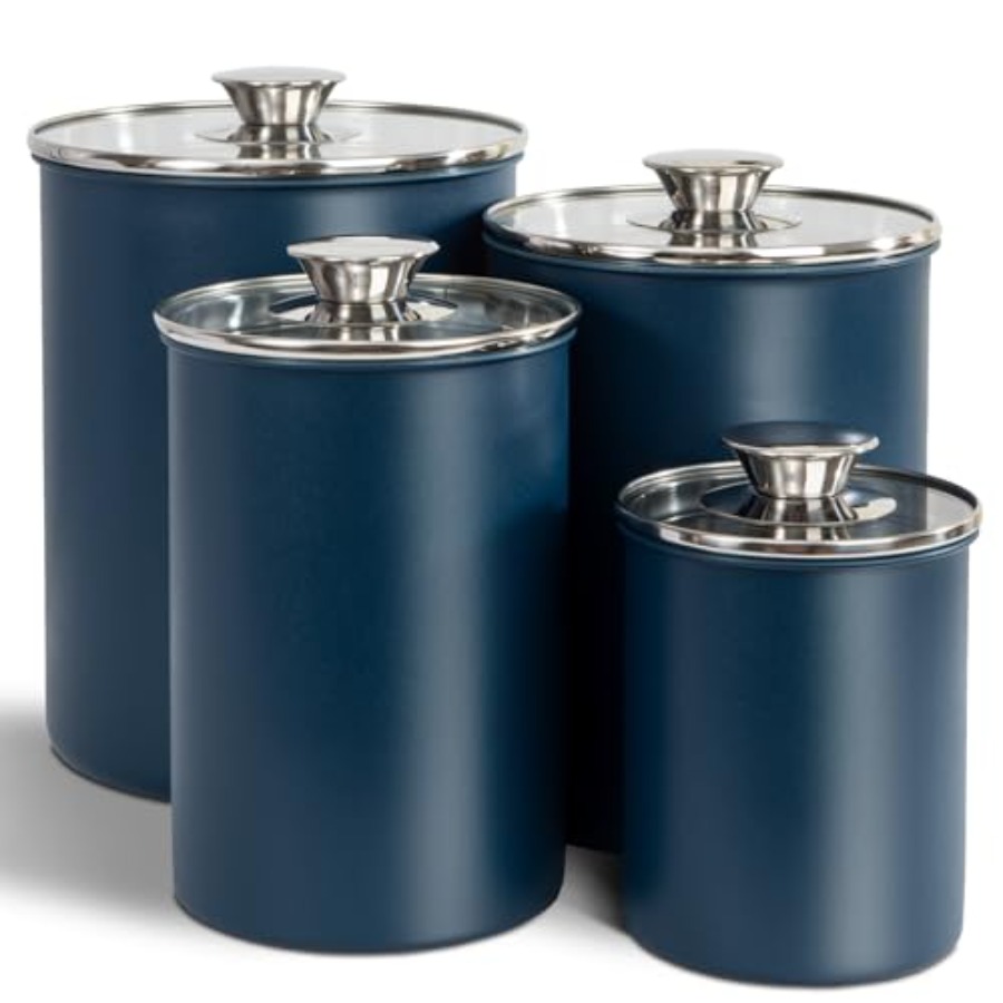 ステンレス製食品保存容器4個セット、16/49/85/132 - Coffee Tea And Sugar Canister Set のレビューと価格