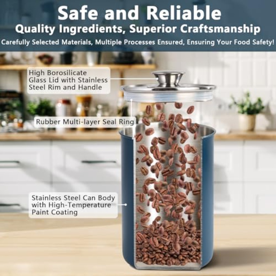 ステンレス製食品保存容器4個セット、16/49/85/132 - Coffee Tea And Sugar Canister Set のレビューと価格