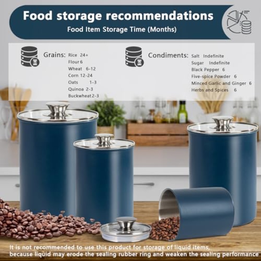 ステンレス製食品保存容器4個セット、16/49/85/132 - Coffee Tea And Sugar Canister Set のレビューと価格