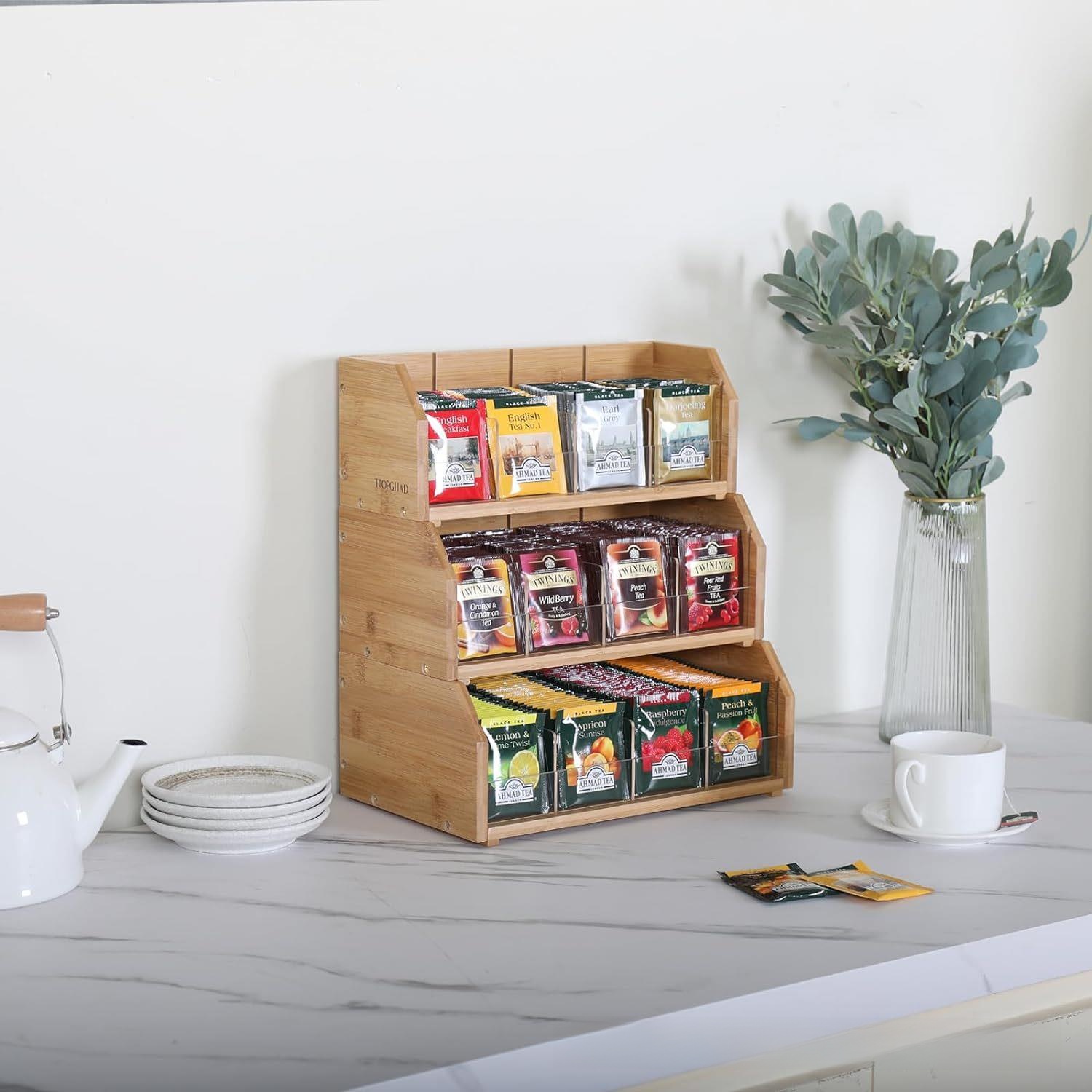 竹製ティーバッグ収納ボックス三層コーヒーバッグディスプレイラ - Coffee Tea Organizer のレビューと価格