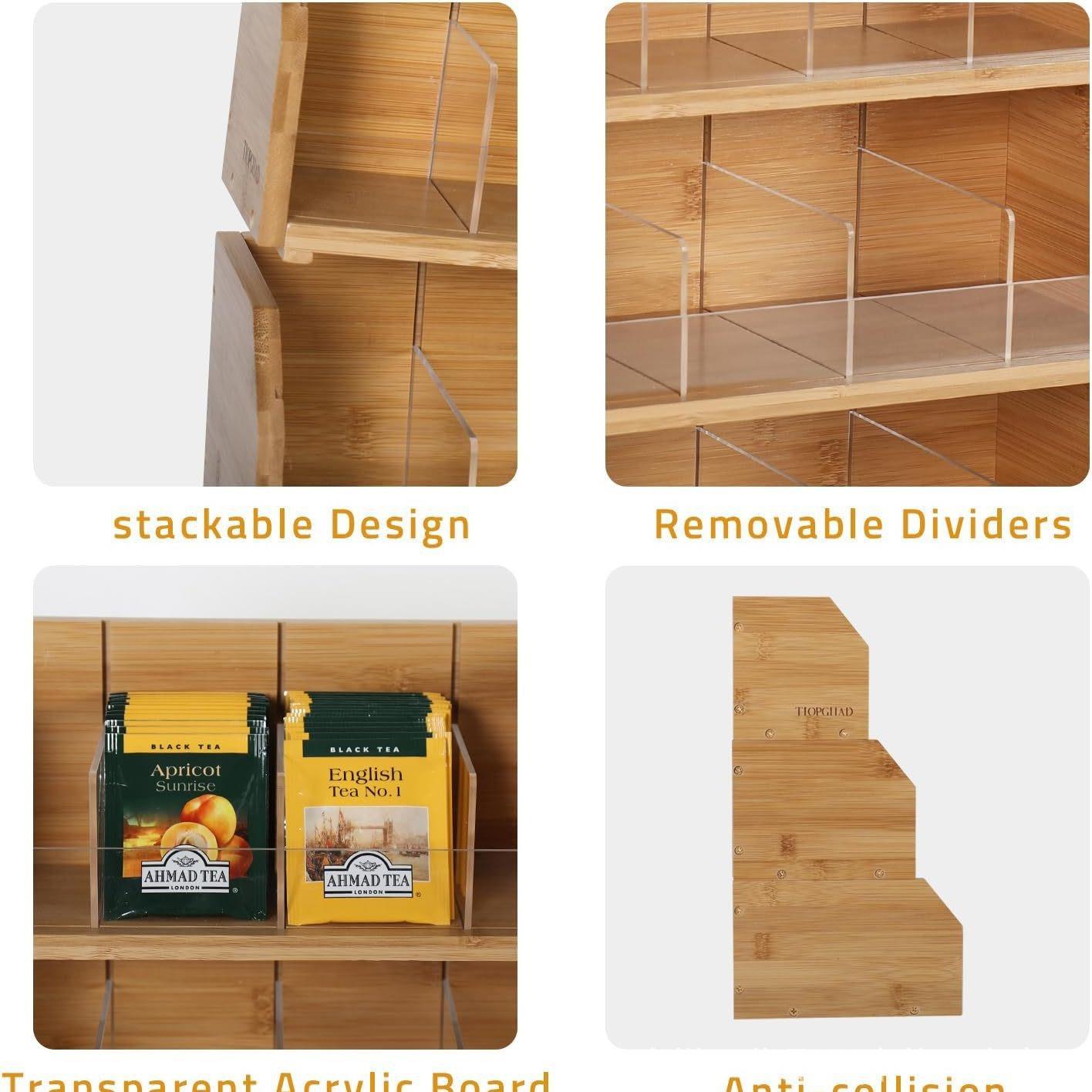 竹製ティーバッグ収納ボックス三層コーヒーバッグディスプレイラ - Coffee Tea Organizer のレビューと価格