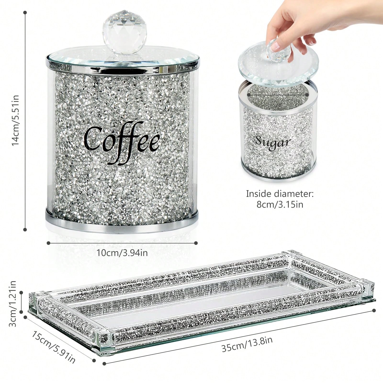 コーヒー、砂糖、紅茶用キャニスターセット、キラキラ輝くクラッ - Coffee Tea And Sugar Canister Set のレビューと価格