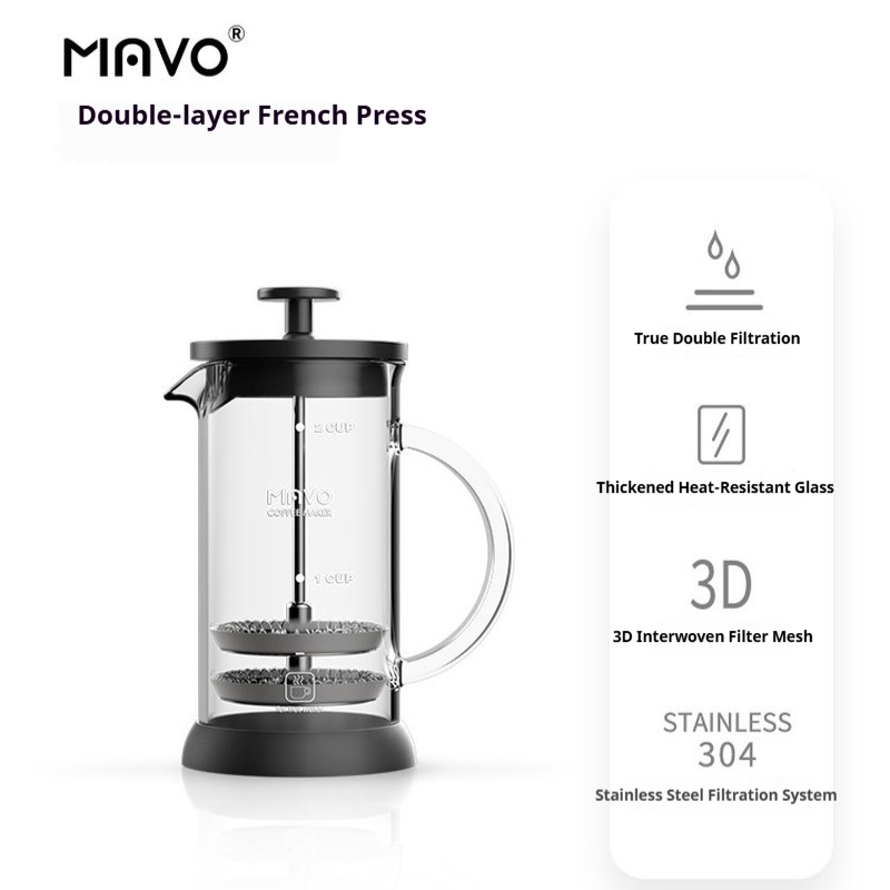 MAVO フレンチプレスコーヒーメーカー ダブルメッシュフィ - Coffee Tea Home のレビューと価格