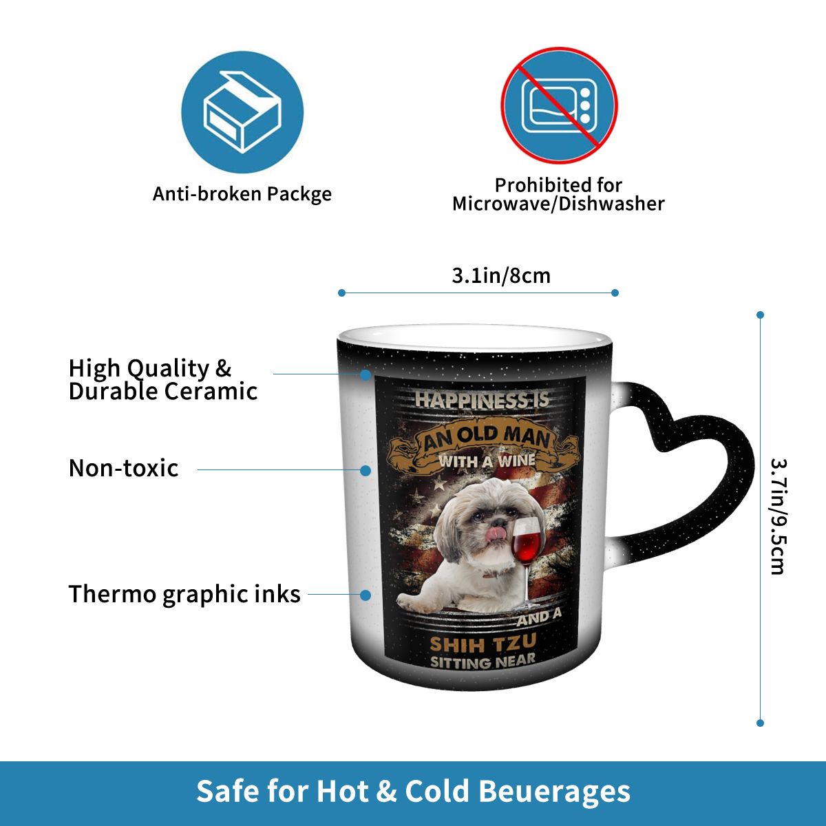 幸福とは、ワインを持った老人とシーズーチュがマグカップの近く - Coffee Tea Near のレビューと価格