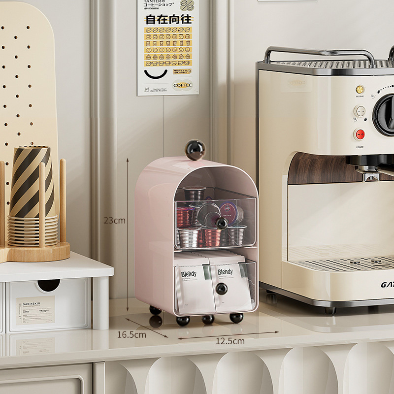クリーミーカラーコーヒーカプセルオーガナイザー、2段引き出し - Coffee Tea Organizer のレビューと価格