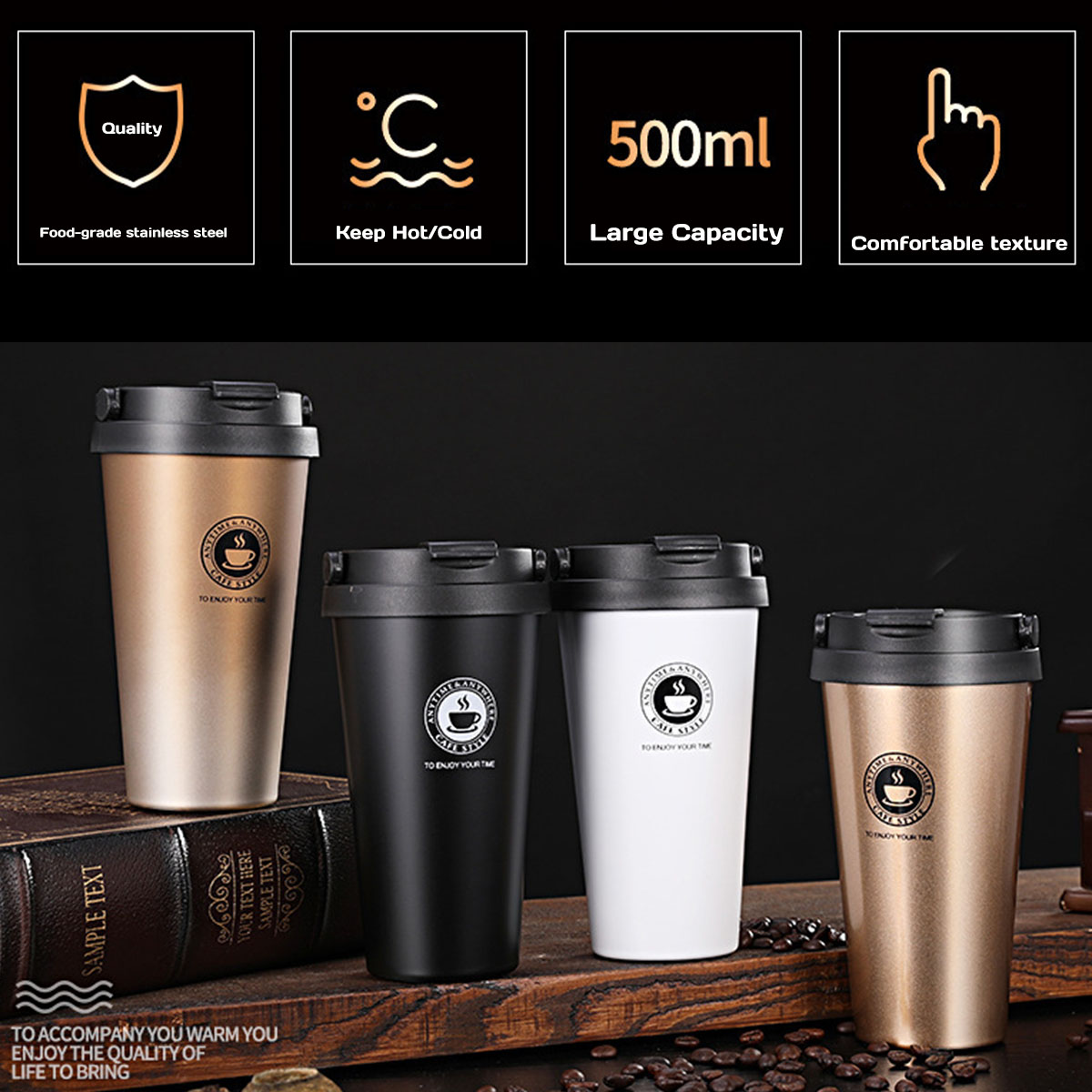 保温保冷トラベルコーヒーマグ 16オンス ステンレス鋼製タン - Double Wall Mug のレビューと価格
