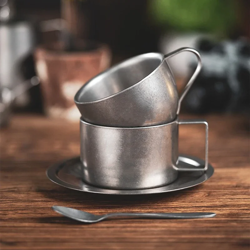 レトロシリーズコーヒーカップセット二重壁304ステンレス鋼コ - Coffee Tea And Sugar Canister Set のレビューと価格