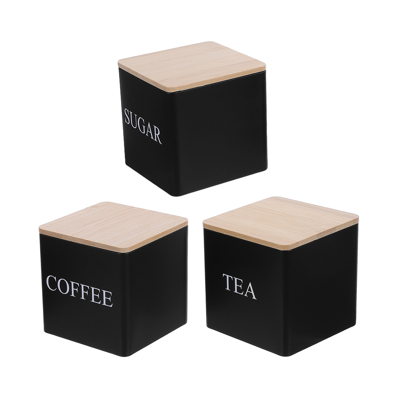3個入り金属製茶葉・コーヒー・砂糖キャニスターセット、竹製蓋 - Coffee Tea And Sugar Canister Set のレビューと価格