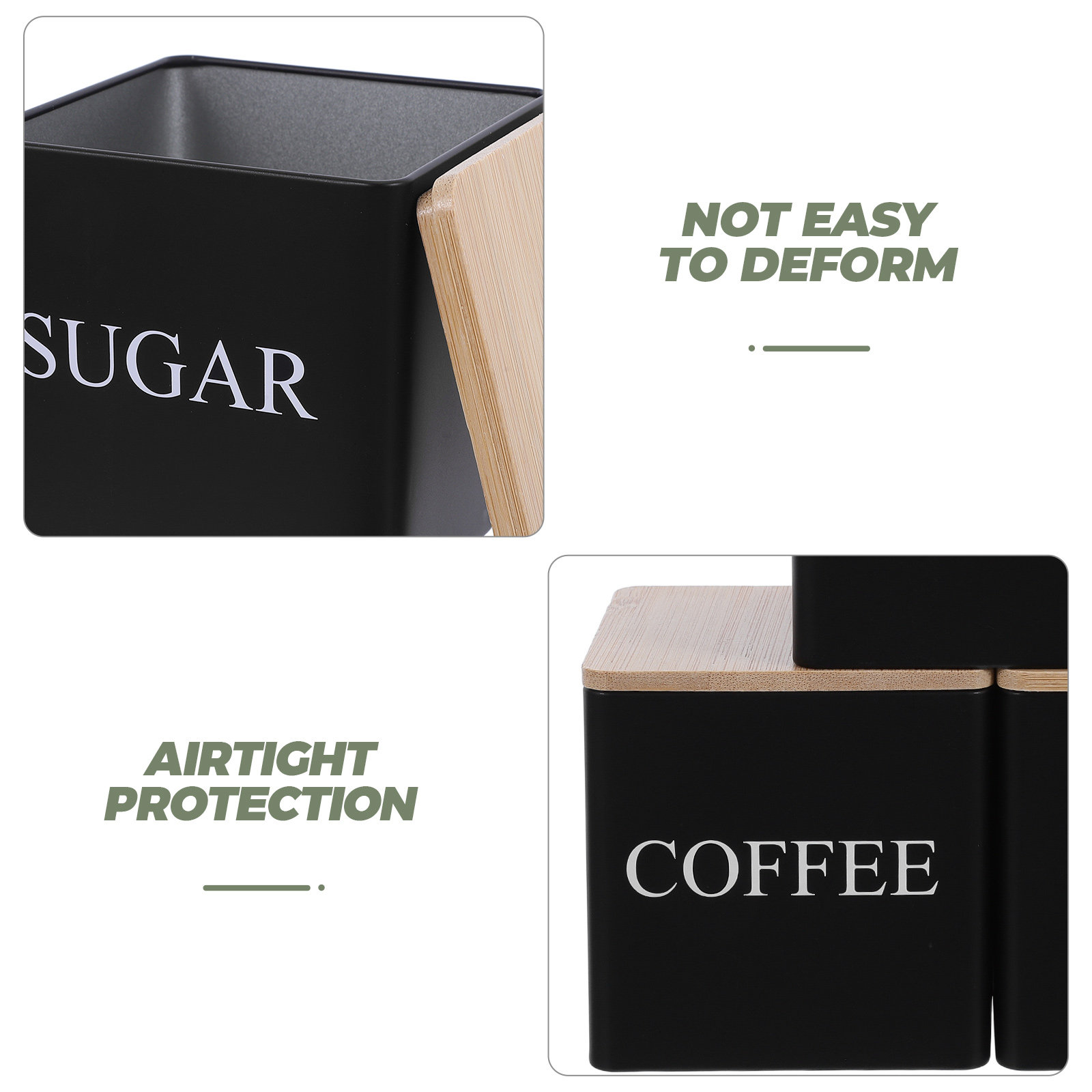 3個入り金属製茶葉・コーヒー・砂糖キャニスターセット、竹製蓋 - Coffee Tea And Sugar Canister Set のレビューと価格